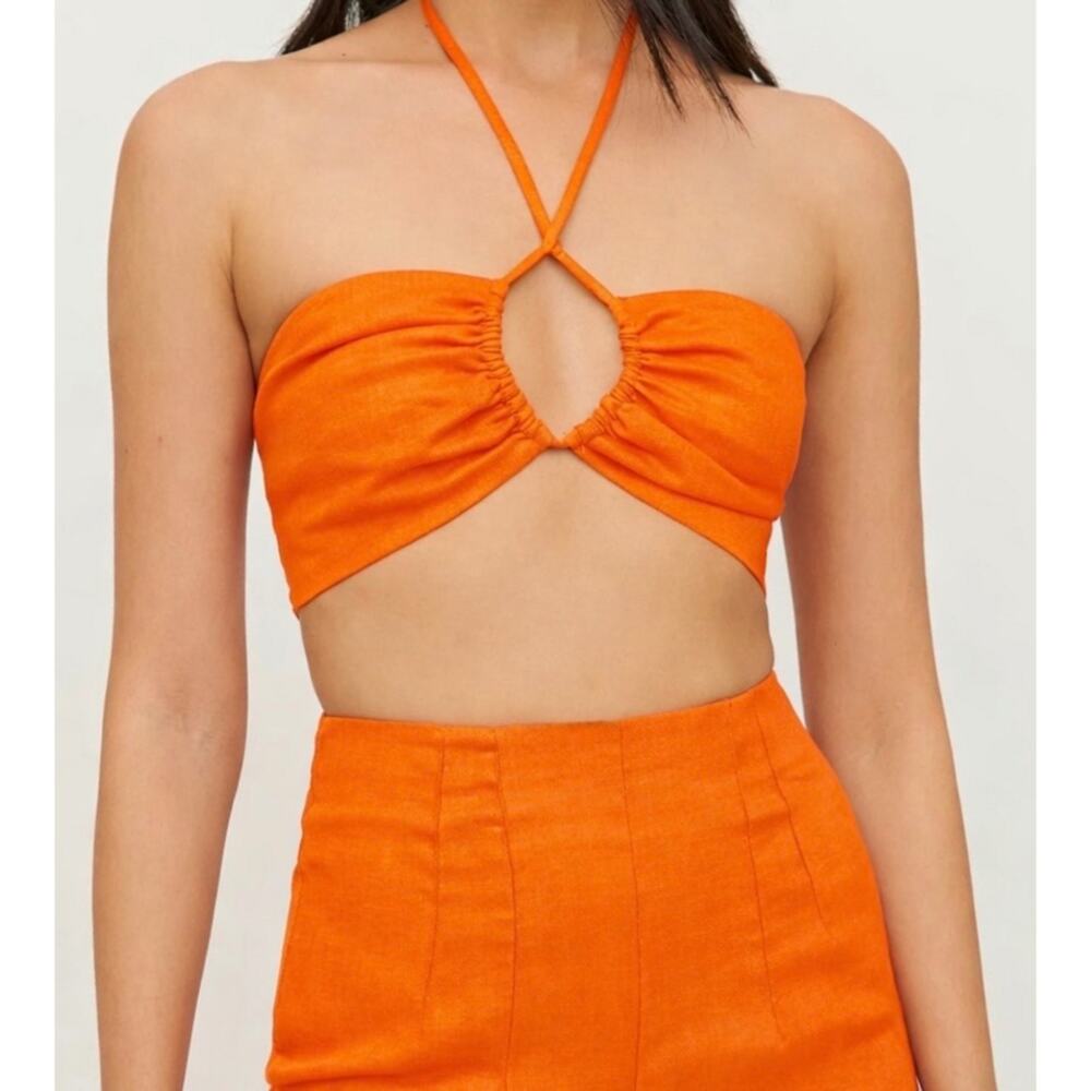 Reformation halter bralette cropped top Isabel citrus orange medium 100% linen